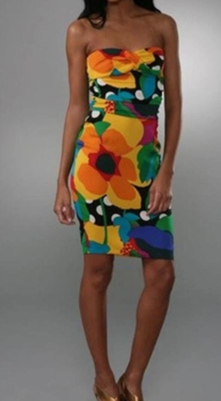 DVF Diane von Furstenberg Calida Strapless Dress Tropical Dot Flower Print Sze 6